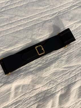 Christian Dior Black Wide Chunky Canvas and Leather Waist Belt with Gold-Tone B